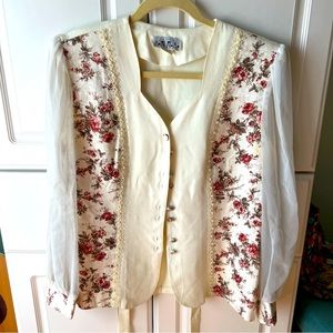 Vintage Anna Floral Pearl Suit Jack & Skirt Set
